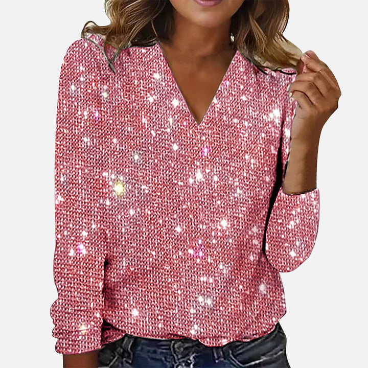 VELISIA | Diamond-Pattern V-Neck Blouse