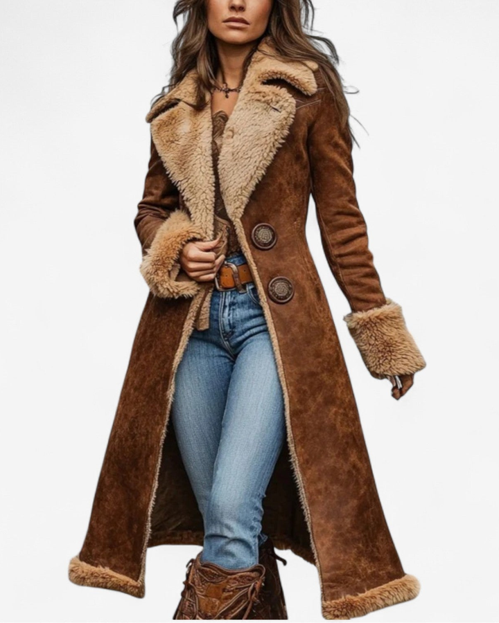Long Vintage-Inspired Coat with Faux Fur