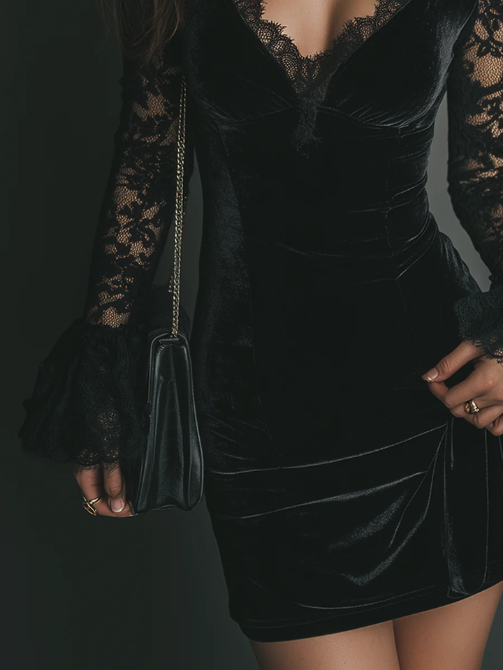 Luna velvet and lace mini dress